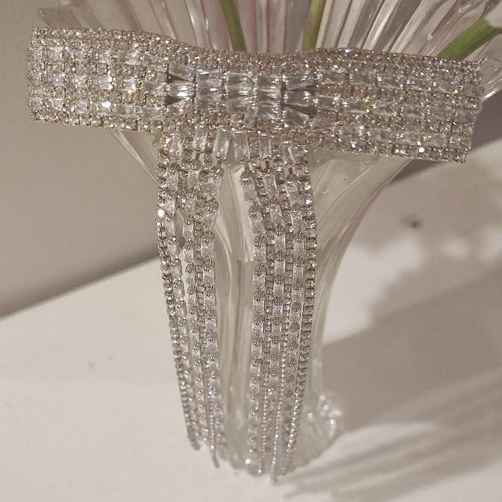 David's Bridal Silver Cascading Crystal Hairpiece
